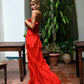 Red Maxi Prom Dress With Frill Detail Backless Party Dress gh2922