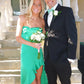 Green elegant simple A-line long ruffled satin ball gown evening dress party dress gh4176