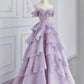 Purple Fairy Gorgeous Elegant Fashion A-Line Off-the-shoulder Long Tulle Ball Gown Evening Dress gh3462