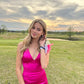 Hot Pink Sexy Fashion V Neck Mermaid Long Elegant Satin Prom Dress, Evening Dress, Birthday Costume Party Dress gh3534