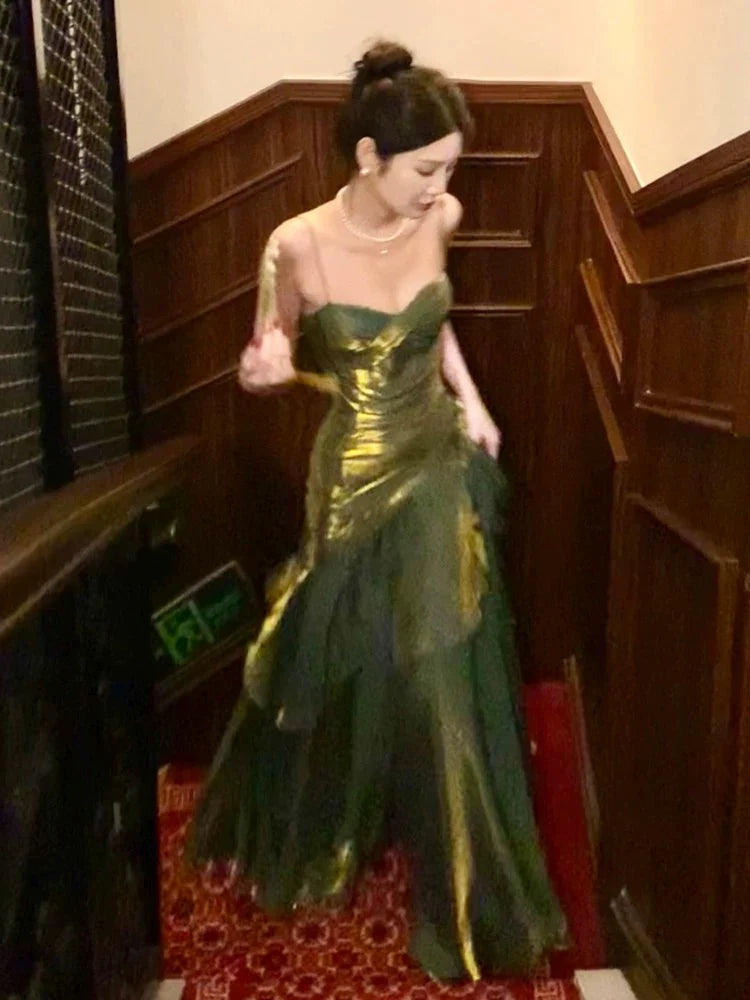 Burgund/Grün Chic Süße Lange Rüschen Ballkleid Abendkleid Partykleid gh4318