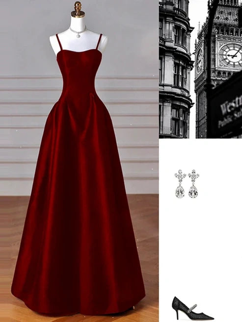 Black/Red/Navy Elegant Simple Fashion A-Line Satin Long Ball Gown Evening Dress Party Dress Prom Dress gh3573