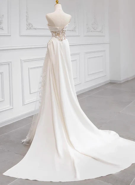 Girlhomeshops - Robe de mariée longue en satin blanc à fleurs et dentelle, épaules dénudées, longueur au sol, robe de bal gh5393