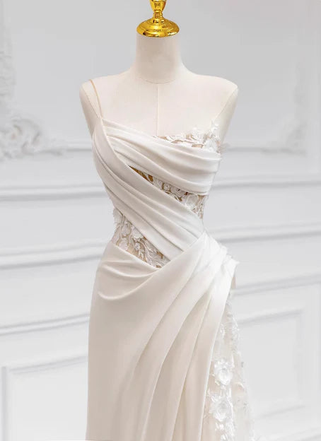 Girlhomeshops - Robe de mariée longue en satin blanc à fleurs et dentelle, épaules dénudées, longueur au sol, robe de bal gh5393
