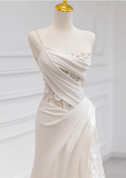 Girlhomeshops - Robe de mariée longue en satin blanc à fleurs et dentelle, épaules dénudées, longueur au sol, robe de bal gh5393