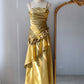 Yellow vintage fashion elegant long satin formal Prom dress evening dress party dress gh4907