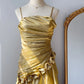 Yellow vintage fashion elegant long satin formal Prom dress evening dress party dress gh4907