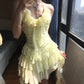 Yellow ruffle short tulle homecoming dress birthday dress gh4912