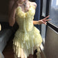 Yellow ruffle short tulle homecoming dress birthday dress gh4912