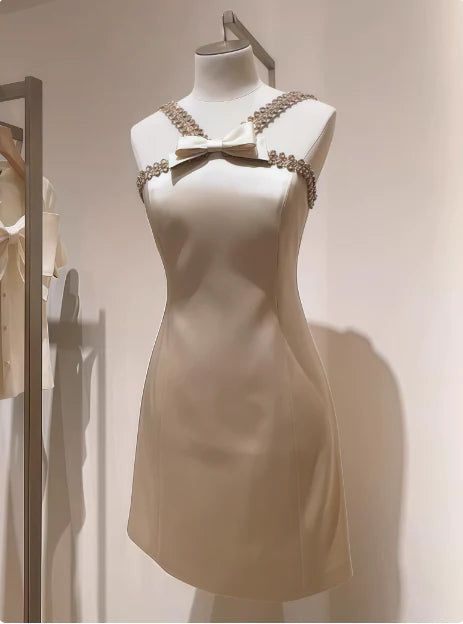 girlhomeshops--Ivory Cute Satin Short A-Line Birthday Dress Homecoming Dress gh5573