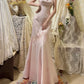Robe de soirée longue en satin rose clair avec perles et papillons gh4486