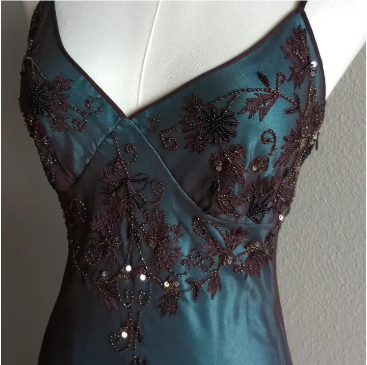 Turquoise Vintage Elegant Exquisite Floral Beading Spaghetti Strap Long Chiffon Ball Gown Evening Dress Birthday Party Dress Formal Women Prom Dress gh3931