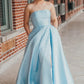 Blue fashion elegant exquisite pearl beading long satin ball gown evening dress gh3308