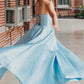 Blue fashion elegant exquisite pearl beading long satin ball gown evening dress gh3308