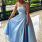 Blue fashion elegant exquisite pearl beading long satin ball gown evening dress gh3308