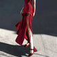 Red One Shoulder Retro Fashion Flower Long Dress gh6657