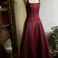 Burgundy red vintage elegant shiny beaded long tulle Prom Gown evening dress party dress gh3457