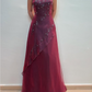 Burgundy Vintage Beaded Long Ball Gown Evening Dress Floor Length Party Dress with Scarf gh3059