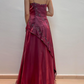 Burgundy Vintage Beaded Long Ball Gown Evening Dress Floor Length Party Dress with Scarf gh3059