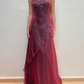 Burgundy Vintage Beaded Long Ball Gown Evening Dress Floor Length Party Dress with Scarf gh3059