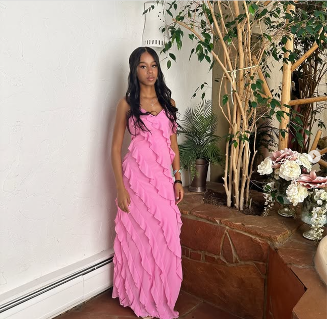 Rosa Spaghettiträger Mode Elegante Lange Chiffon Rüschen Ballkleid Abendkleid Partykleid gh3253