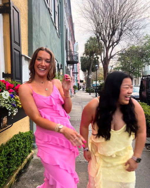 Rosa Spaghettiträger Mode Elegante Lange Chiffon Rüschen Ballkleid Abendkleid Partykleid gh3253