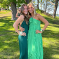 Robe de soirée longue en mousseline de soie à col licou verte gh2862