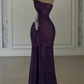 Purple Gorgeous Shiny Elegant Spaghetti Strap Beading Sexy Slit Long Mermaid Slim Sequin Ball Gown Evening Dress gh3360