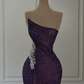 Purple Gorgeous Shiny Elegant Spaghetti Strap Beading Sexy Slit Long Mermaid Slim Sequin Ball Gown Evening Dress gh3360