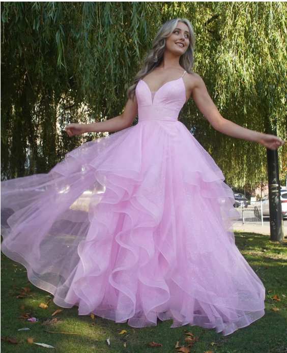 Robe de soirée longue et élégante en tulle rose à la mode, robe de bal, robe de remise de diplôme, robe de cérémonie de passage à l'âge adulte gh3352