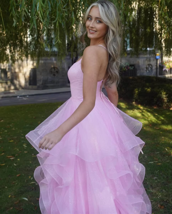 Robe de soirée longue et élégante en tulle rose à la mode, robe de bal, robe de remise de diplôme, robe de cérémonie de passage à l'âge adulte gh3352