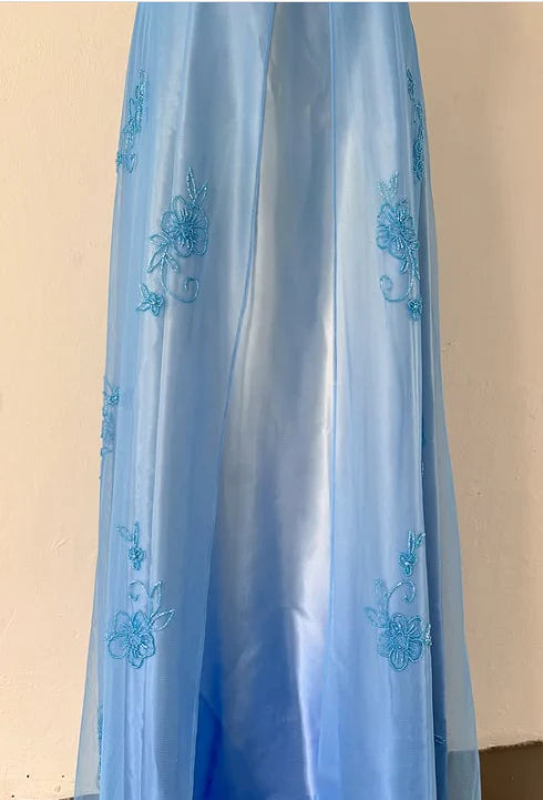 Robe de soirée longue en tulle, élégante et élégante, avec broderies et perles, bretelles spaghetti, bleu marine, gh3575