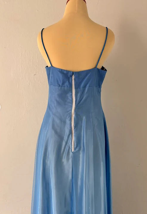 Robe de soirée longue en tulle, élégante et élégante, avec broderies et perles, bretelles spaghetti, bleu marine, gh3575