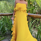 Red/Yellow a-line ruffled long Chiffon ball gown prom dress evening dress wedding guest party dress gh2951