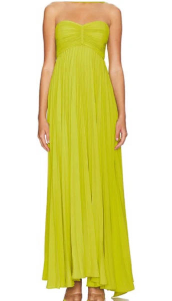 Yellow green fashion simple elegant tube top off shoulder long chiffon ball gown party dress evening dress with scarf Prom Dress gh3662