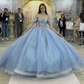 Blue shiny elegant cute sweet exquisite beaded long tulle princess ball gown, evening dress, adult ceremony dress gh3535