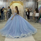 Blue shiny elegant cute sweet exquisite beaded long tulle princess ball gown, evening dress, adult ceremony dress gh3535