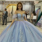Blue shiny elegant cute sweet exquisite beaded long tulle princess ball gown, evening dress, adult ceremony dress gh3535