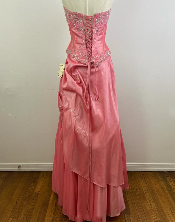 Robe de soirée longue en satin rose, magnifique, scintillante, exquise et délicate, avec perles, gh3584