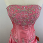 Robe de soirée longue en satin rose, magnifique, scintillante, exquise et délicate, avec perles, gh3584