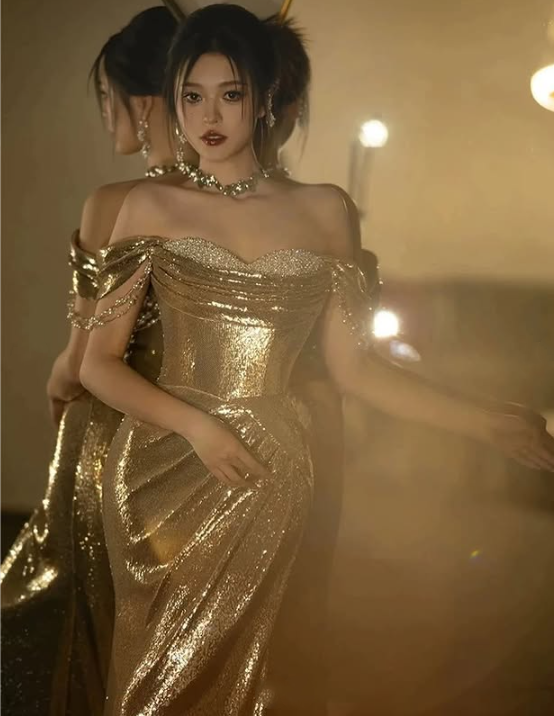 Gold Gorgeous Fashion Elegant Exquisite Beaded Long Sequin Mermaid Slim Ball Gown Evening Dress gh3422