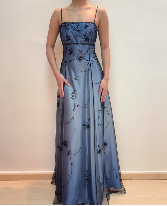 Blue Delicate Beaded Long Tulle Elegant Ball Gown Evening Dress Formal Birthday Party Dress Prom Dress gh3611