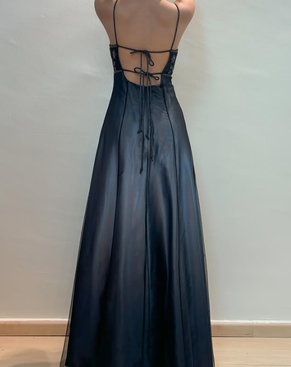 Robe de soirée élégante en tulle, longue et délicate, argentée et noire, avec perles, pour fête d'anniversaire, bal, gh3613