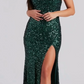 Robe de soirée élégante et sexy, vert émeraude/argent/orange/rose/jaune, bretelles spaghetti, paillettes, sirène, coupe slim, fente longue, longueur au sol, robe de bal, robe de soirée gh2238