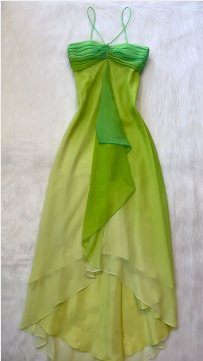 Grün Mode Farbverlauf Elegante Fee Erfrischende Lange Chiffon Ballkleid Abendkleid Meer Urlaub Geburtstag Party Kleid Ballkleid gh3757