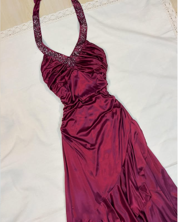 Purple Fashion Elegant Fairy Exquisite Beaded Suspender Long Satin Ruffle Ball Gown Evening Dress Birthday Party Dress Prom Dress gh3759