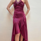 Purple Fashion Elegant Fairy Exquisite Beaded Suspender Long Satin Ruffle Ball Gown Evening Dress Birthday Party Dress Prom Dress gh3759