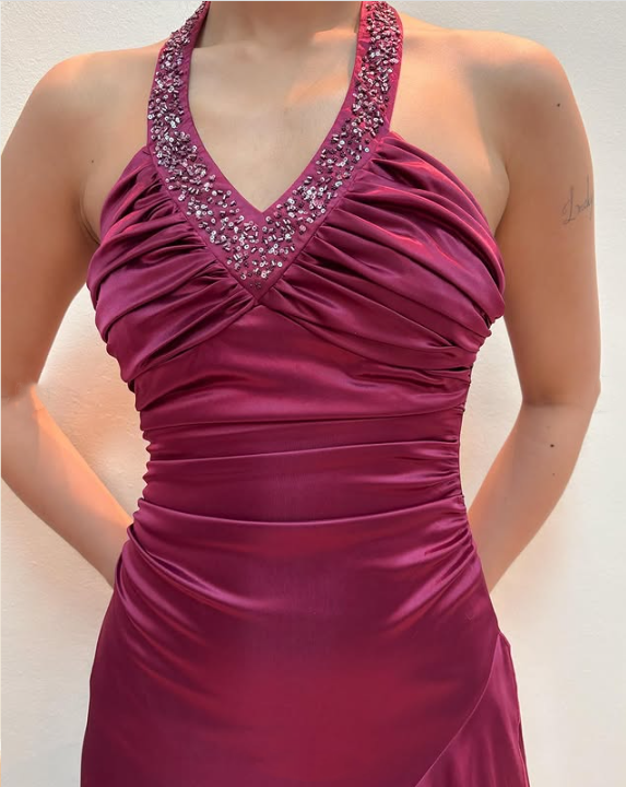 Purple Fashion Elegant Fairy Exquisite Beaded Suspender Long Satin Ruffle Ball Gown Evening Dress Birthday Party Dress Prom Dress gh3759