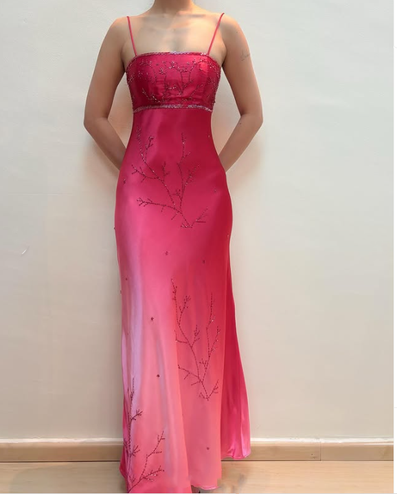 Pink Fashion Gradient Elegant Fairy Exquisite Beading Spaghetti Strap Long Satin Ball Gown Evening Dress Birthday Party Dress Prom Dress gh3760