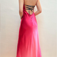 Pink Fashion Gradient Elegant Fairy Exquisite Beading Spaghetti Strap Long Satin Ball Gown Evening Dress Birthday Party Dress Prom Dress gh3760